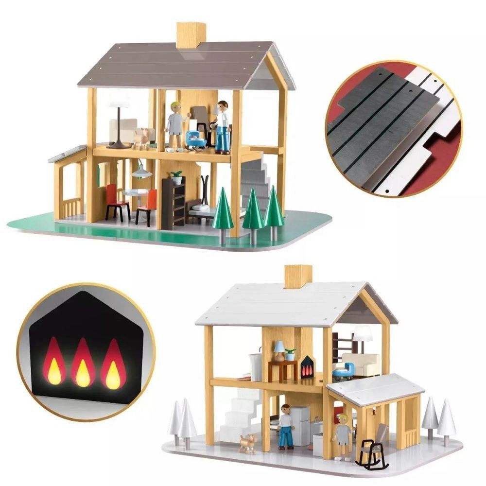 FAO Schwarz 2 in 1 Wooden Dollhouse Winter and Summer Playset NEW! - Picture 5 of 8